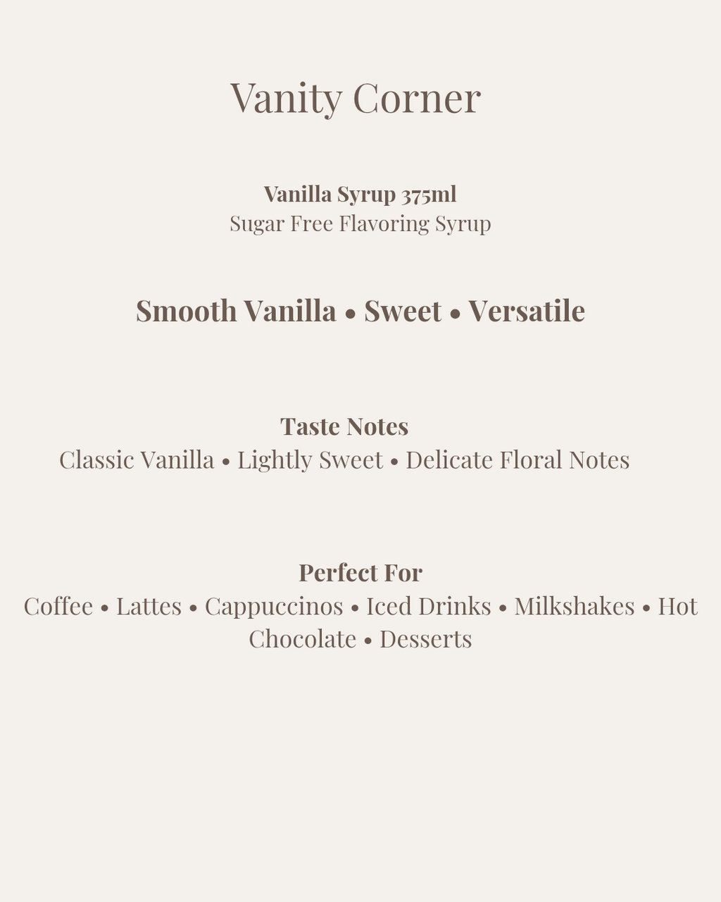 Vanilla Sugar Free Flavoring Syrup 375ml