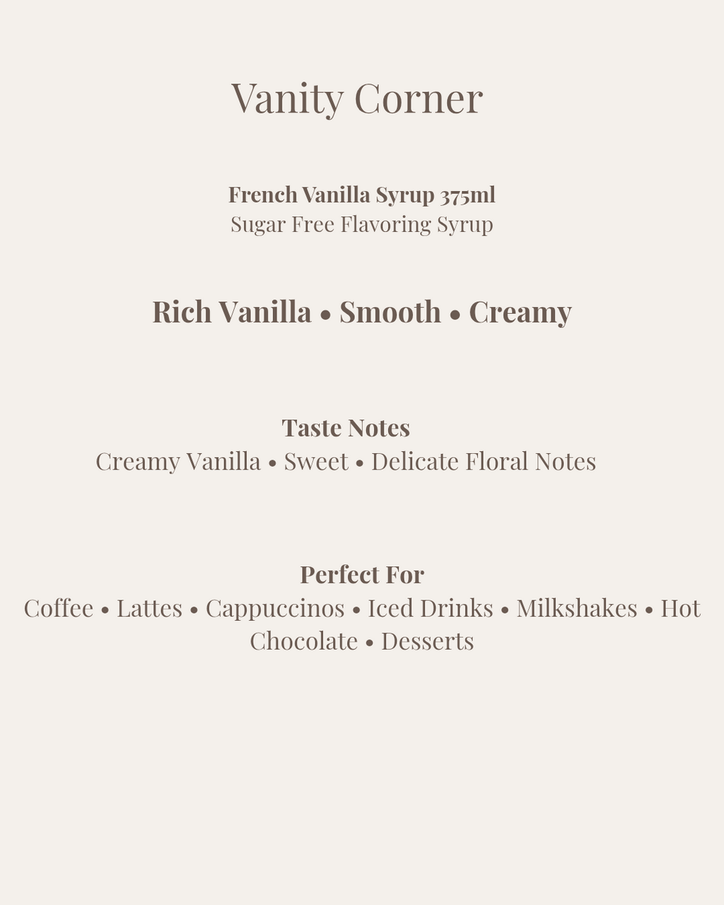 French Vanilla Sugar Free Flavoring Syrup 375ml