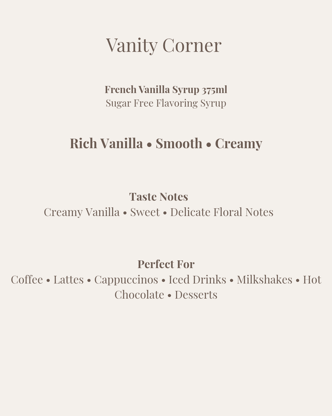 French Vanilla Sugar Free Flavoring Syrup 375ml